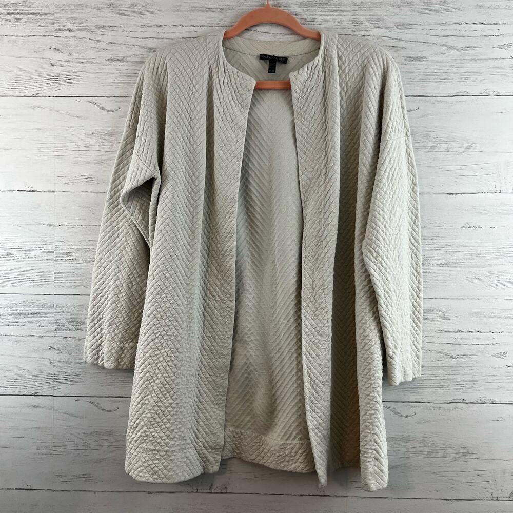 Eileen Fisher White Chevron Quilted Open Front Cardigan Size XS